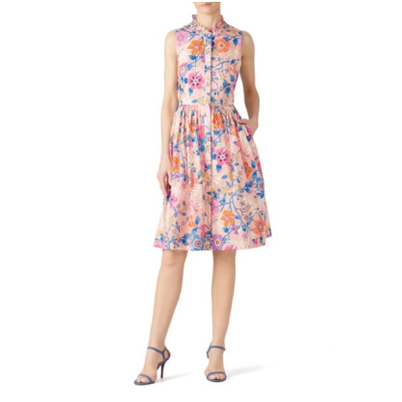 J. Crew Liberty Ruffle-Neck Pink Shirt Dress 00 - Picture 5 of 7